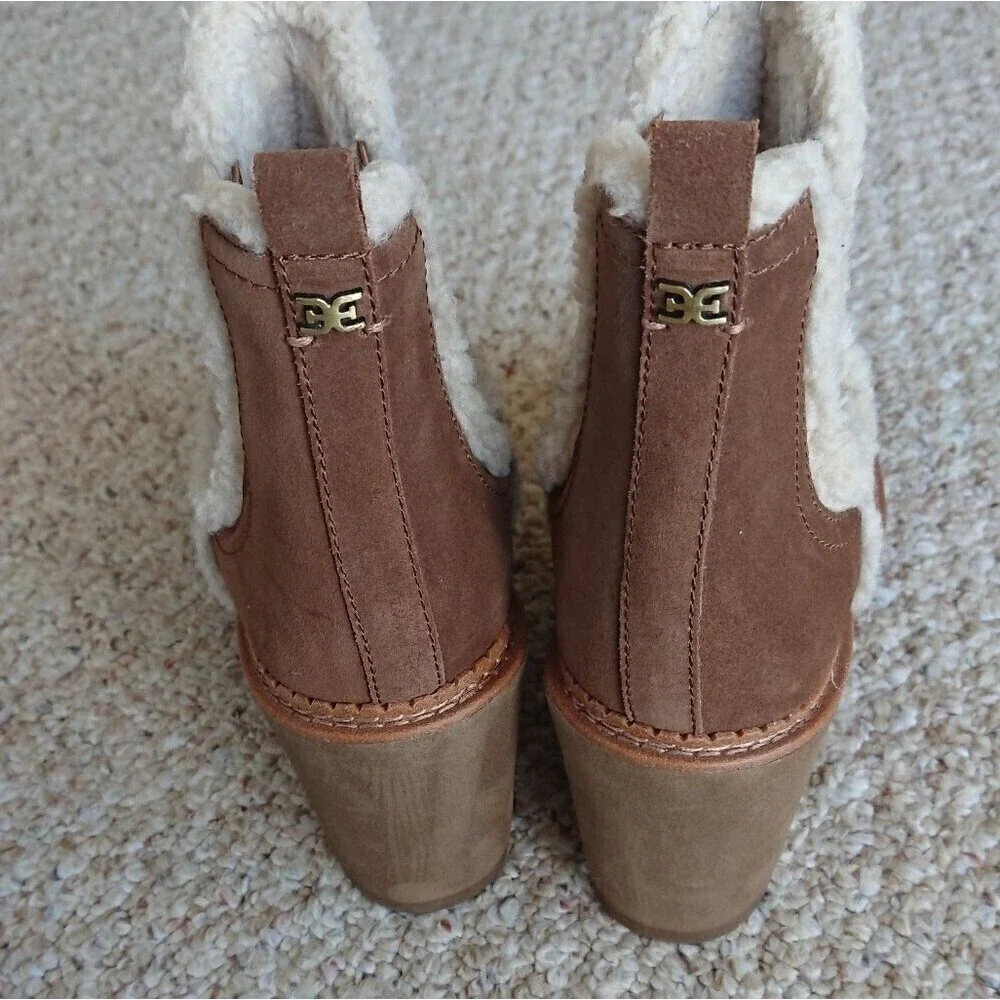 Sam Edelman tan suede with sherpa Reagan Wedge Boots size 7